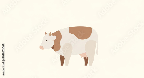 Cartoon cow illustration in minimal style with a transparent background for design