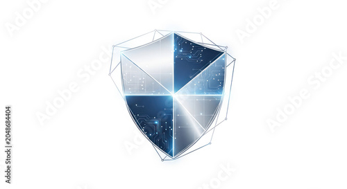 Abstract shield design with digital connections on a transparent background