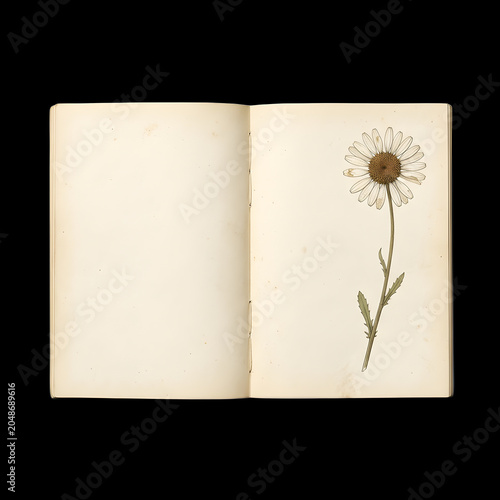 Blank vintage botanical field guide with aged paper pages