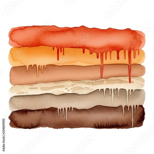 Colorful Layered Paint Drip Texture with Orange Brown Cream Tones on White