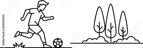 Young boy energetically kicking a soccer ball outdoors.