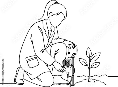 Person planting young sapling with power drill tool outdoors.