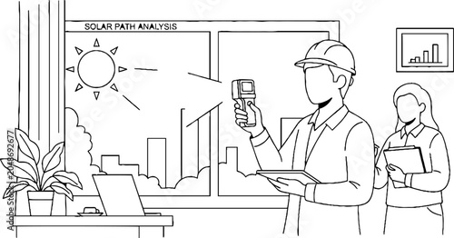 Engineer analyzing solar energy data on digital tablet.