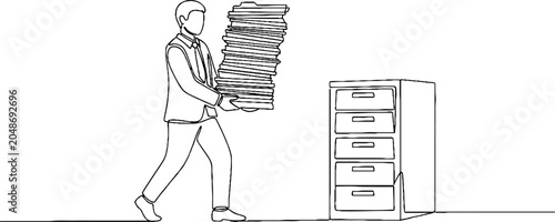 Businessman carrying large stack of files confidently indoors.