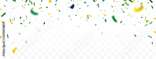 Fotografía Falling brazilian celebration confetti, green, yellow and blue color template ba
