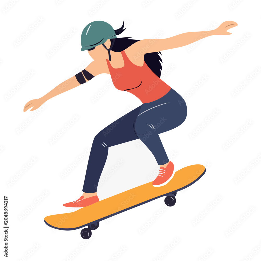 Fototapeta premium Woman skateboarding wearing a helmet