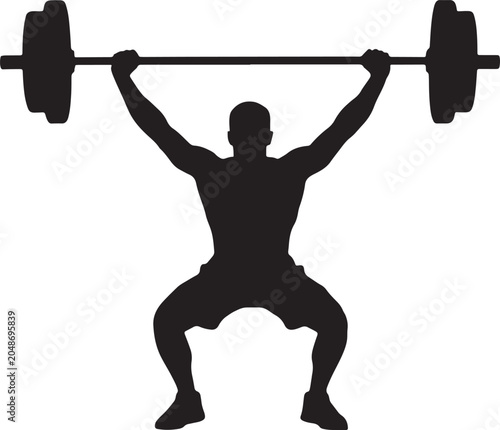 Billede på lærred Silhouette illustration of a male weightlifter performing a heavy barbell snatch