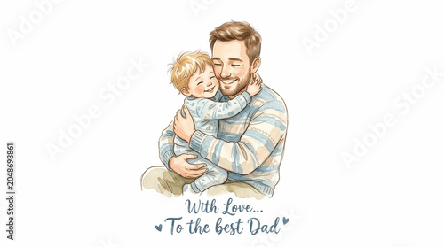 Cozy Smiling Father Holding His Happy Child with the Sweet Message “With Love to the Best Dad” for a Cute and Emotional Father’s Day Greeting Card

