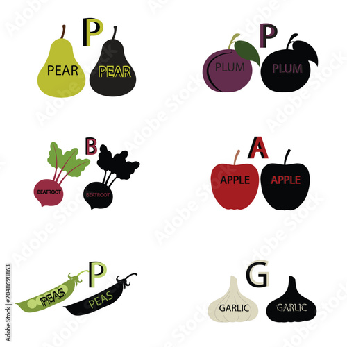 Educational Fruits and Vegetables Spelling and Color Matching Worksheet