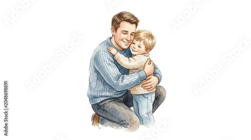 Gentle Father and Son Hug Illustration Showing Warmth, Security, and Unbreakable Family Bond for a Heartfelt Father’s Day Greeting Card Design

