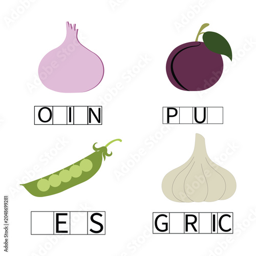 Educational Fruits and Vegetables Spelling and Color Matching Worksheet