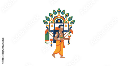 Schilderij op canvas Devotee Carrying Kavadi With Peacock Decoration