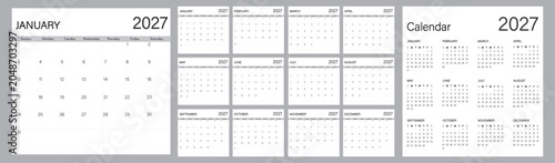 Foto Calendar 2027 planner modern layout template | Week starts on Sunday | Set of 12