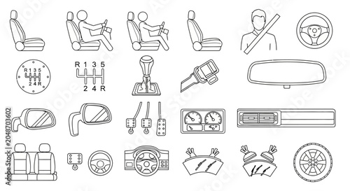 Konstfotografi Car interior and exterior icons, vehicle parts and accessories, transportation c