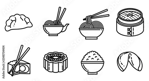 Tableau sur toile Delicious Asian Food Icons - Dumplings, Noodles, Rice and More
