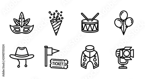 Quadro su tela Party and Festival Outline Icons Set for Celebrations and Entertainment Events