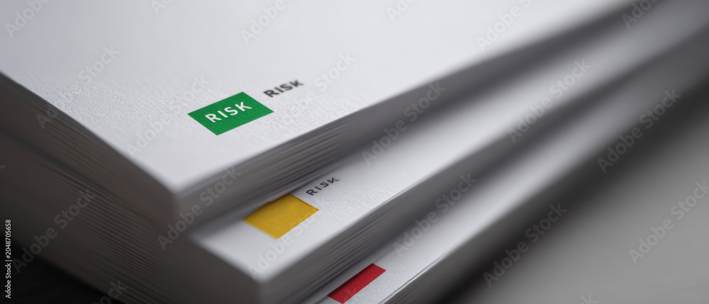 Naklejka premium Stack of documents with risk labels