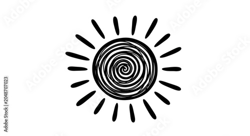 Quadro su tela Black sun symbol with spiral center, minimalist icon