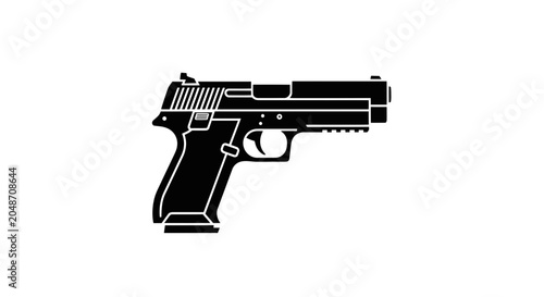 Foto Black Silhouette of a Semi-Automatic Pistol on White Background