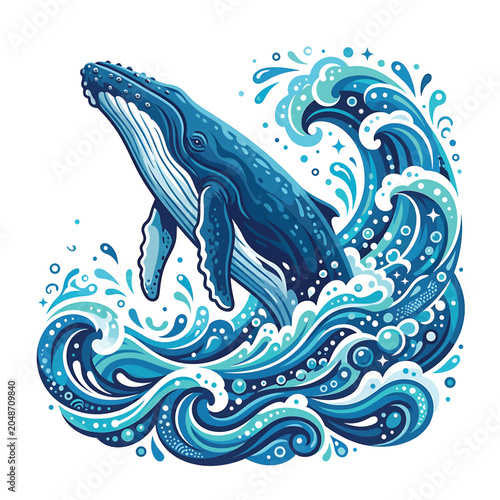 Whale jumping out of ocean waves 2.