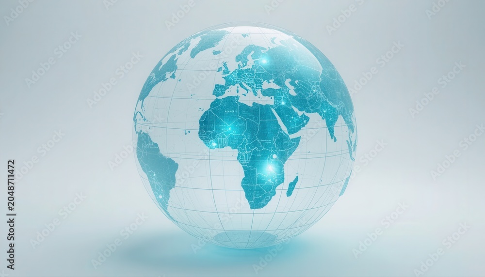 Fototapeta premium Glowing digital globe with pulsing network connection nodes across continents connection technology communication internet information abstract infrastructure connectivity computing dataflow
