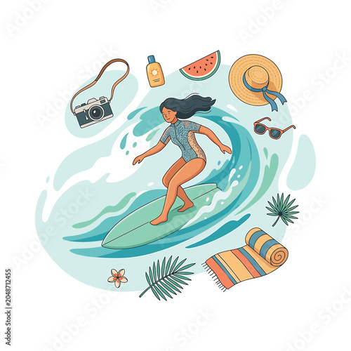 Bild auf Leinwand Woman surfing on a summer vacation.