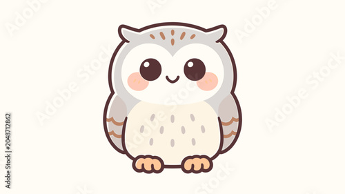 Tableau sur toile A cute, cartoon-style illustration of a small, fluffy owl with big, round eyes and rosy cheeks