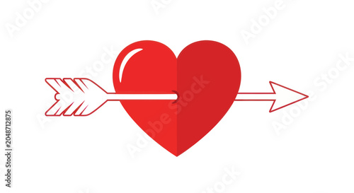 Fényképezés Red Heart Pierced by Arrow Symbolizing Love and Romance