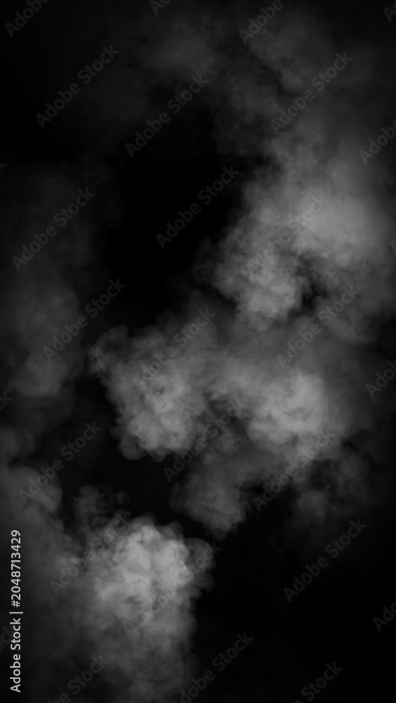 Fototapeta premium Vertical abstract smoke misty fog on isolated black background. Smoke effect overlays. Design texture elements.