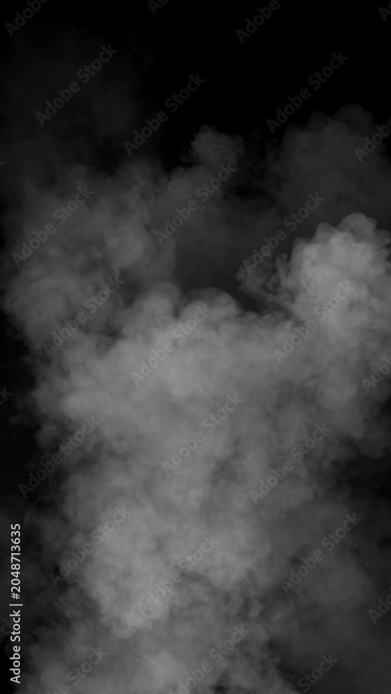 Fototapeta premium Vertical abstract smoke misty fog on isolated black background. Smoke effect overlays. Design texture elements.