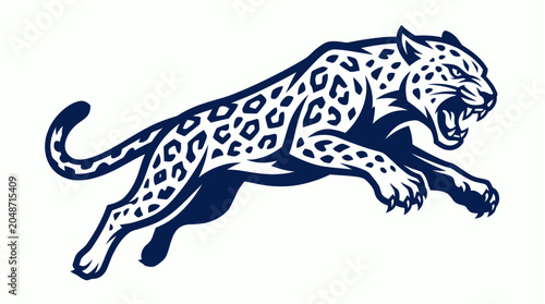 Leopard logo vector jumping cheetah mascot icon aggressive wild cat sport team emblem isolated on white background graphic design