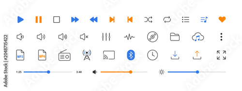 Music and media icons set logo vector illustration . Simple outline hand draw