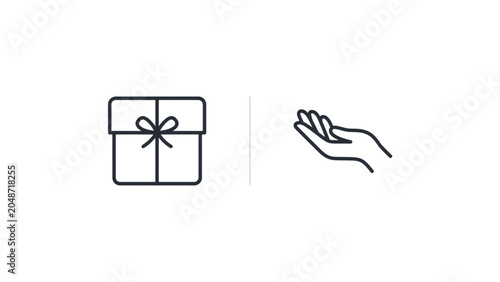 Minimal gift box with bow and open hand reaching out Vector