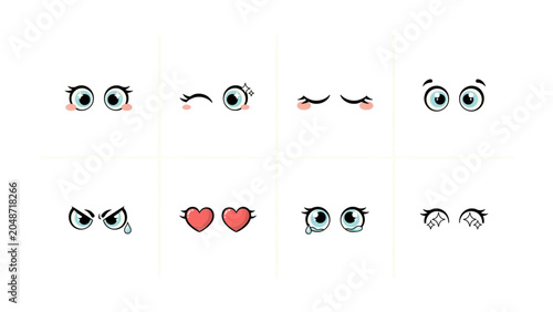 Set of six simple emoji style facial expression icons with different moods Vector