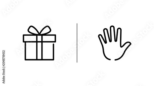 Simple gift box icon with open hand gesture illustration Vector