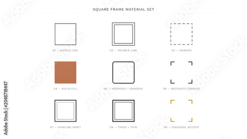 Minimalist geometric square shapes with outline and fill variations in vector style Vector