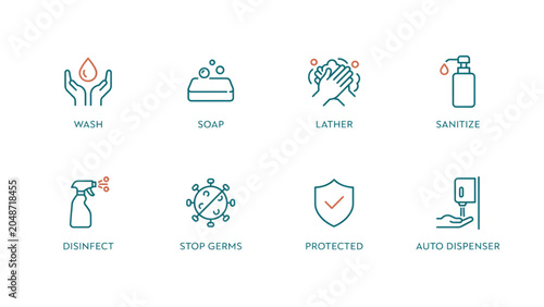Set of six flat style icons representing different services and activities Vector