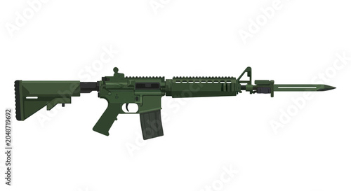 Foto Assault Rifle with Bayonet, Military Weapon Illustration, Tactical Gear