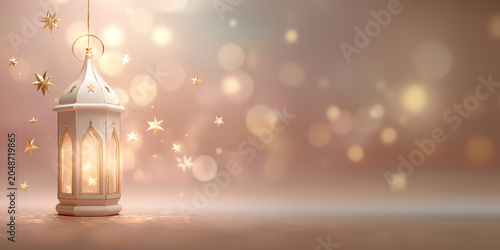 White Gold Lantern with Bokeh Stars