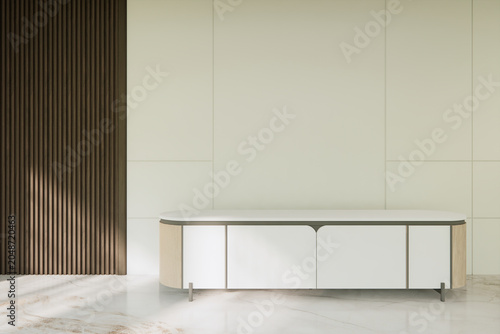 shelf wall Built-in mock up minimalist, room white modern style,Empty white wall on granite floor.3D rendering