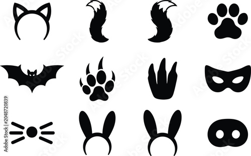 Foto Set of black animal ears headbands for costume party or halloween accessories Ve