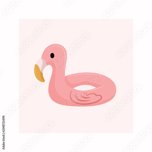 Cute Pink Flamingo Pool Float Illustration, Summer Fun and Beach Accessories