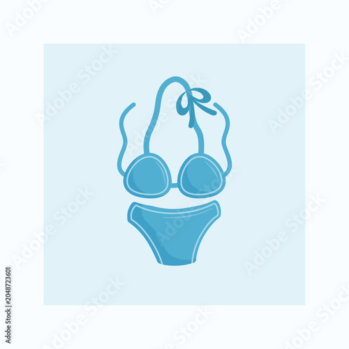 Simple Blue Bikini Illustration on Light Blue Background - Summer Fashion Icon