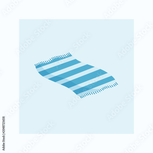 Striped Beach Towel Floating on Light Blue Background