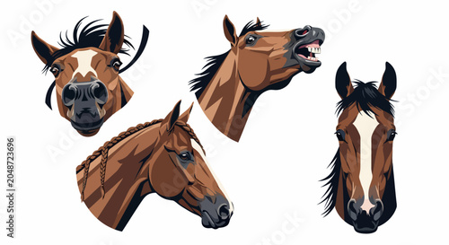 Collection of Horse Heads in Various Poses and Expressions.