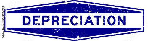 Foto Grunge blue depreciation word hexagon rubber seal stamp on white background