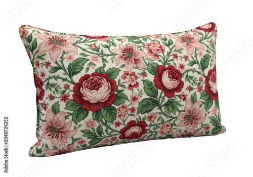 Decorative Rectangular Pillow with Vintage Floral Pattern in Soft Natural Light