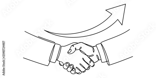 Slika na platnu The handshake beneath a rising arrow symbolizing partnership, trust, and business expansion, line art style vector illustration