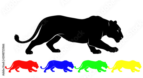 Black Panther Silhouette and Colorful Animal Icons