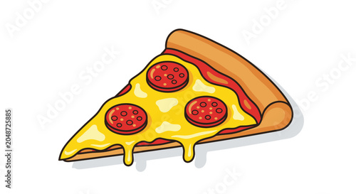 Delicious Pepperoni Pizza Slice with Melting Cheese - Isolated on White